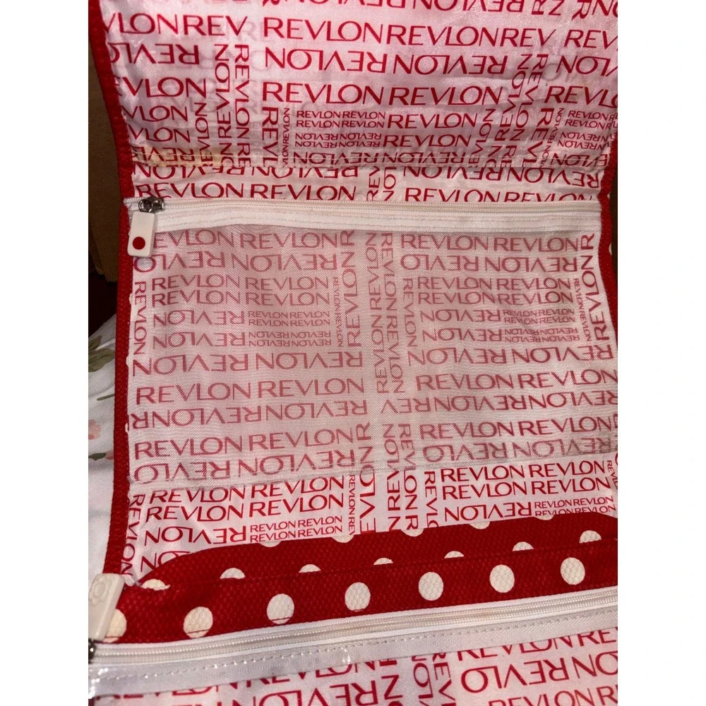 Revlon Hanging Toiletry Bag Red White Polka Dot Travel Makeup Organizer Case